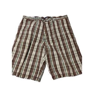 Tommy Bahama Shorts Mens Tag 34 Actual 34 Brown Silk Linen Chino Plaid Summer